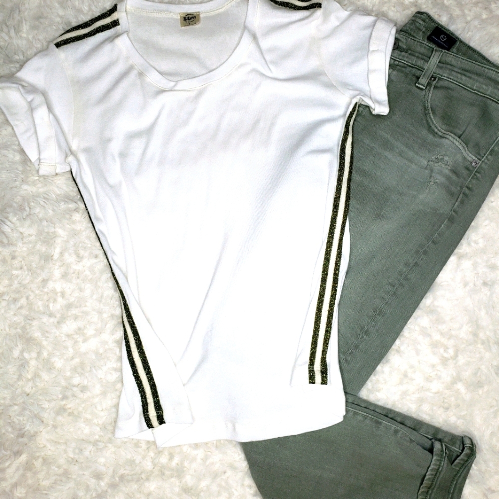 Relove cotton tees with metallic athletic stripe